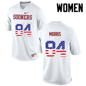 Women Lee Morris White Oklahoma Sooners College Football USA Flag Fashion #84 Jersey 652499-752