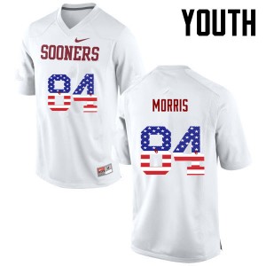 Youth Lee Morris White Sooners College Football USA Flag Fashion #84 Jersey 393817-178