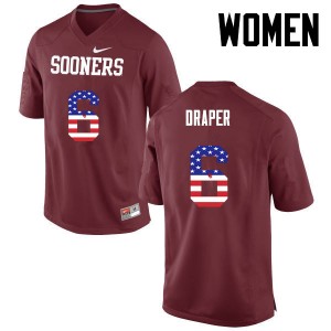 Women Levi Draper Crimson OU Sooners College Football USA Flag Fashion #6 Jersey 194315-155