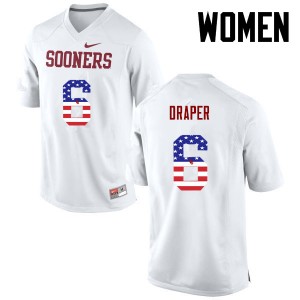 Women Levi Draper White Sooners College Football USA Flag Fashion #6 Jersey 155609-604