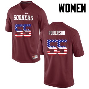 Women Logan Roberson Crimson Oklahoma Sooners College Football USA Flag Fashion #55 Jersey 529127-678