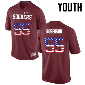 Youth Logan Roberson Crimson Oklahoma College Football USA Flag Fashion #55 Jersey 609828-349