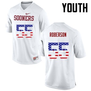 Youth Logan Roberson White OU Sooners College Football USA Flag Fashion #55 Jersey 305443-243