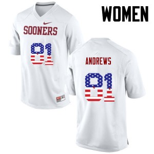 Women Mark Andrews White Sooners College Football USA Flag Fashion #81 Jersey 970014-529
