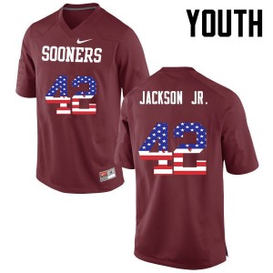 Youth Mark Jackson Jr. Crimson OU Sooners College Football USA Flag Fashion #42 Jersey 309911-941