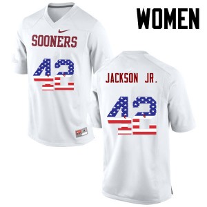 Women Mark Jackson Jr. White Sooners College Football USA Flag Fashion #42 Jersey 887074-644