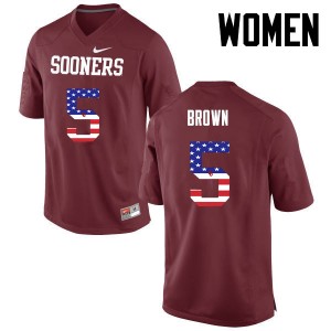 Women Marquise Brown Crimson Oklahoma College Football USA Flag Fashion #5 Jersey 349941-890