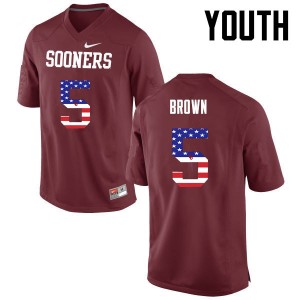 Youth Marquise Brown Crimson OU Sooners College Football USA Flag Fashion #5 Jersey 134926-403