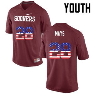 Youth Michael Mays Crimson Sooners College Football USA Flag Fashion #28 Jersey 852351-110
