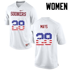 Women Michael Mays White Oklahoma College Football USA Flag Fashion #28 Jersey 557477-222