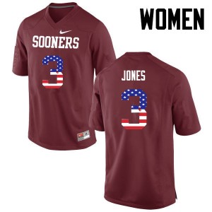 Women Mykel Jones Crimson Sooners College Football USA Flag Fashion #3 Jersey 284178-284