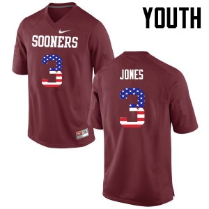 Youth Mykel Jones Crimson OU Sooners College Football USA Flag Fashion #3 Jersey 761527-526