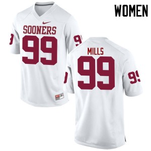 Women Nick Mills White OU Sooners College Football #99 Jersey 893764-432