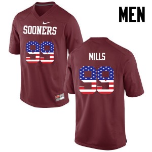 Men Nick Mills Crimson Sooners College Football USA Flag Fashion #99 Jersey 672971-764