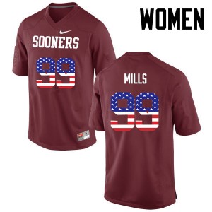 Women Nick Mills Crimson Oklahoma Sooners College Football USA Flag Fashion #99 Jersey 437974-406