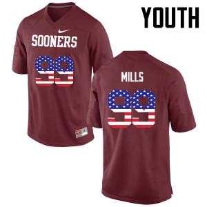 Youth Nick Mills Crimson Oklahoma College Football USA Flag Fashion #99 Jersey 336226-445