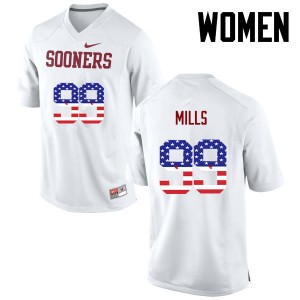 Women Nick Mills White Sooners College Football USA Flag Fashion #99 Jersey 579609-568