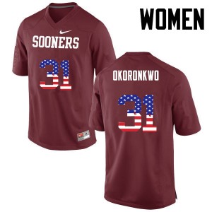 Women Ogbonnia Okoronkwo Crimson OU College Football USA Flag Fashion #31 Jersey 547926-817