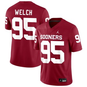 Men Austin Welch Crimson OU Sooners College Football #95 Jersey 966273-366