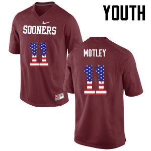 Youth Parnell Motley Crimson OU Sooners College Football USA Flag Fashion #11 Jersey 547987-512