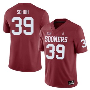Men Peter Schuh Crimson Oklahoma Sooners College Football #39 Jersey 292391-749