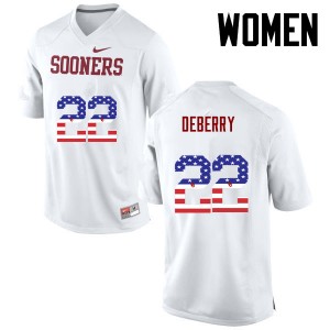 Women Ricky DeBerry White OU Sooners College Football USA Flag Fashion #22 Jersey 562239-319