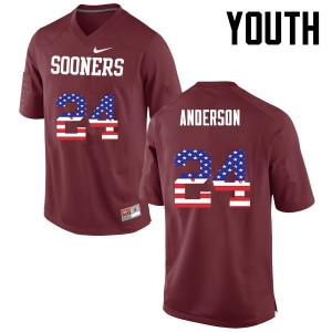 Youth Rodney Anderson Crimson Sooners College Football USA Flag Fashion #24 Jersey 635520-414