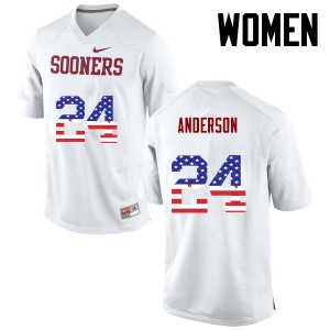 Women Rodney Anderson White Oklahoma College Football USA Flag Fashion #24 Jersey 110742-760