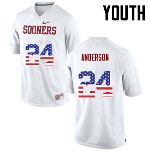 Youth Rodney Anderson White Sooners College Football USA Flag Fashion #24 Jersey 922454-561