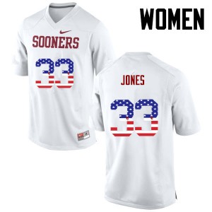 Women Ryan Jones White OU Sooners College Football USA Flag Fashion #33 Jersey 799865-278