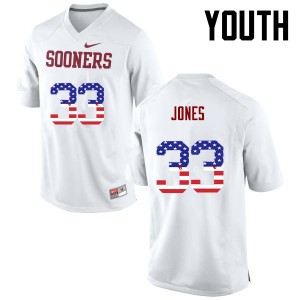 Youth Ryan Jones White Sooners College Football USA Flag Fashion #33 Jersey 718660-206