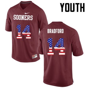 Youth Sam Bradford Crimson OU College Football USA Flag Fashion #14 Jersey 185121-254