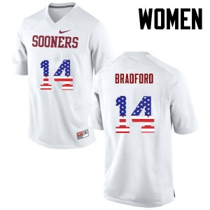 Women Sam Bradford White OU Sooners College Football USA Flag Fashion #14 Jersey 727942-244