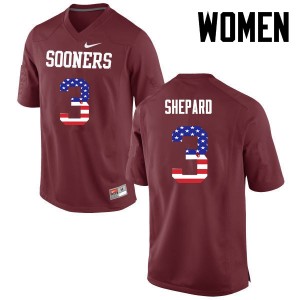 Women Sterling Shepard Crimson Sooners College Football USA Flag Fashion #3 Jersey 743994-311