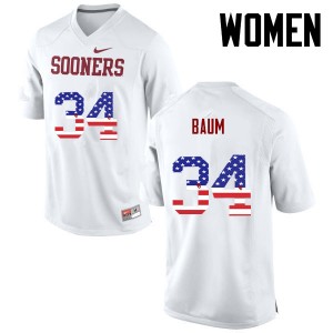 Women Tanner Baum White Oklahoma Sooners College Football USA Flag Fashion #34 Jersey 910123-223