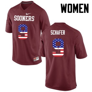 Women Tanner Schafer Crimson Oklahoma Sooners College Football USA Flag Fashion #9 Jersey 822632-745