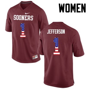 Women Tony Jefferson Crimson OU Sooners College Football USA Flag Fashion #1 Jersey 993438-711