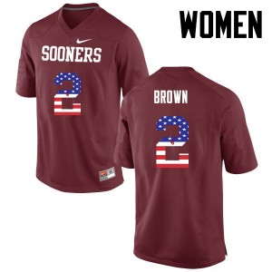 Women Tre Brown Crimson Oklahoma College Football USA Flag Fashion #2 Jersey 675538-951