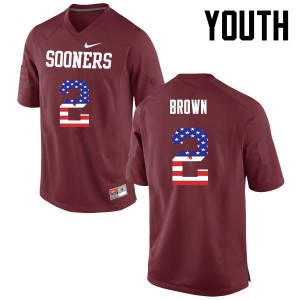 Youth Tre Brown Crimson Sooners College Football USA Flag Fashion #2 Jersey 952411-279