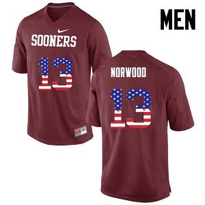 Men Tre Norwood Crimson Oklahoma College Football USA Flag Fashion #13 Jersey 928431-556
