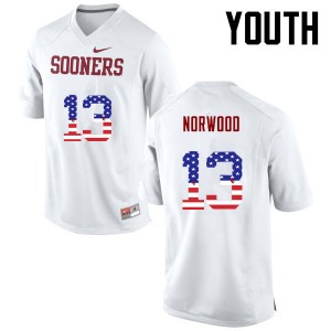 Youth Tre Norwood White Sooners College Football USA Flag Fashion #13 Jersey 189310-410