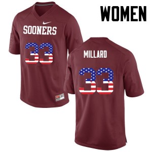 Women Trey Millard Crimson OU Sooners College Football USA Flag Fashion #33 Jersey 674985-438