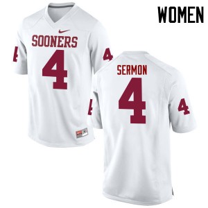 Women Trey Sermon White Sooners College Football #4 Jersey 963625-917