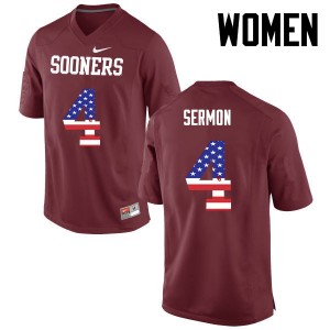 Women Trey Sermon Crimson Oklahoma College Football USA Flag Fashion #4 Jersey 194556-307
