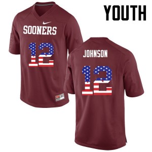 Youth William Johnson Crimson Oklahoma College Football USA Flag Fashion #12 Jersey 925876-436