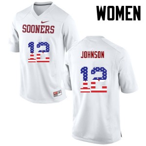 Women William Johnson White Sooners College Football USA Flag Fashion #12 Jersey 308628-655