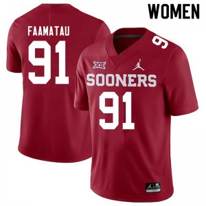 Women Dillon Faamatau Crimson OU Jordan Brand College Football #91 Jersey 489219-399