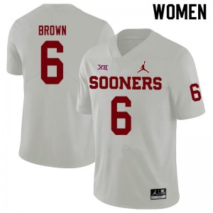Women Tre Brown White OU Sooners Jordan Brand College Football #6 Jersey 605750-207