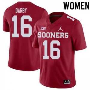 Women Brian Darby Crimson Oklahoma Sooners College Football #16 Jersey 485253-179