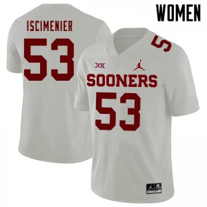 Women Jared Iscimenier White Oklahoma Sooners Jordan Brand College Football #53 Jersey 110096-204